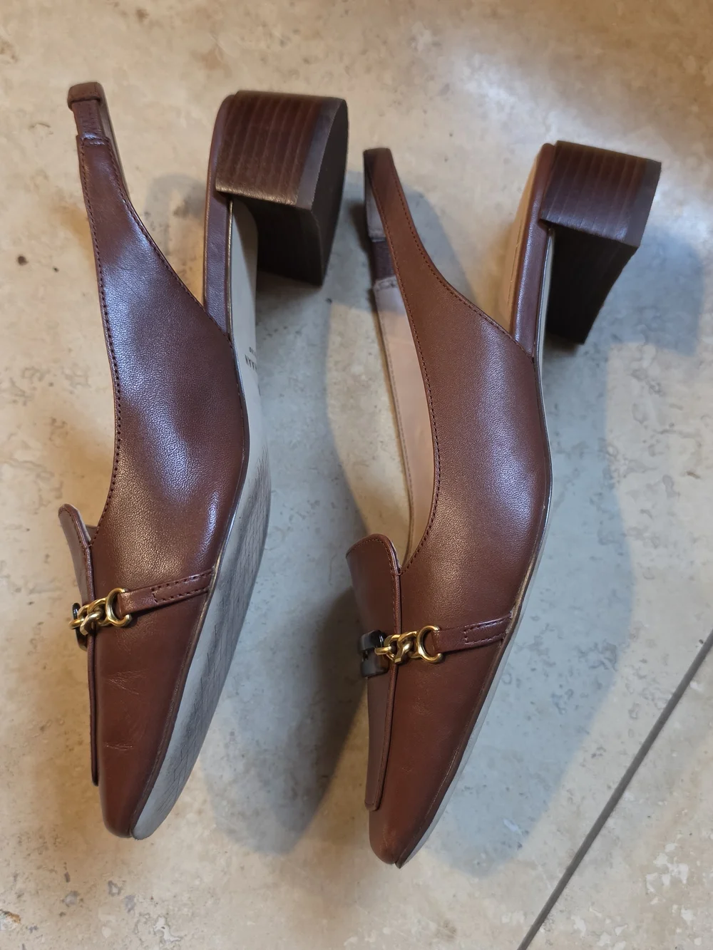 Cole Haan Brown Leather Slingback Loafers with Tortoiseshell Bar